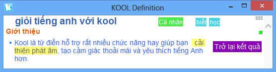 Tra từ giỏi tiếng Anh với Kool
